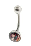 Genuine Ed Hardy Stainless Steel Belly Ring - Indian Logo in 8mm - 14 Gauge - 5mm Ball - Sold Individually