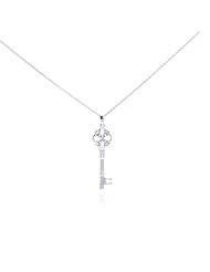 Nickel Free Silver Necklaces Flower Design Cz Key Necklace Sterling Silver With Rhodium Plating Length: 41.9Mm Width: 11.62Mm Bail Length: 6.71Mm Stone: Cubic Zerconia Adjustable 16"-18" Chain Included