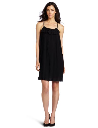 C. Luce Women's Pleated Ruffle Trim Dress, Black, Small