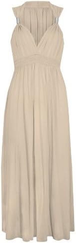 Ladies Long Stretch Womens Maxi Dress Coil Spring 1 Size (1 Size, Beige)