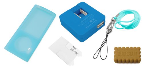 レイアウト 5th iPod nano用スターティングセット(シリコンジャケット、USB ACアダプタ、イヤホン巻取り、ネックストラップ、液晶保護フィルム)/ブルー RT-N5C1/A