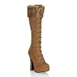 Pleaser Boots Women's ELECTRA-2036, 5" Chunky Heel Lace-Up Platform Knee Boot W/Fur Collar