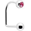 16 Gauge Surgical Steel Pink Gem Ball Lippy Loop Labret