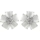 Simulated Diamond Mother-of-Pearl Flower Heart Earrings