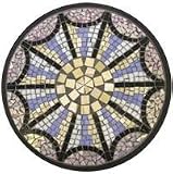 Blue Sol Cascade Round Mosaic Plant Stand Table with Wrought Iron Base