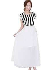 Striped Print Summer Dolman Chiffon Full Length Maxi Dress 