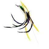 Multicolored 4 x 1/8 to 6-1/2 x 1/8 inch biot goose (natural/dyed) feather. Sold per pkg of 0.04 ounce & approximately 5 feathers.