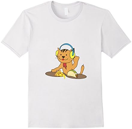 Men's DJ Taco Cat Spin Pizza Headphones Music Party Funny T-Shirt 2XL White