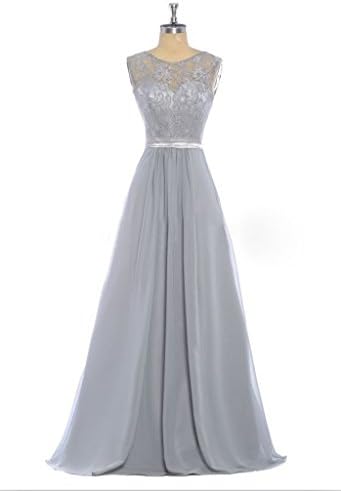 HHBY Women's Lace Tank Bridesmaid Dresses For Wedding Party Formal Gown Silver Size US 10