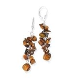 .925 Silver & Tiger's Eye Chip Dangle Earrings