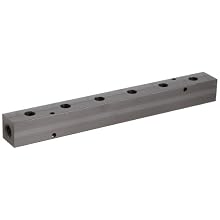 Polyconn PCM10-125-06BW Black Anodizing Aluminum Manifold, 1/4" NPT Female x 1/8" NPT Female, 1-1/2" Centers, 6 Stations
