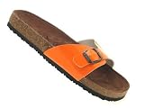 WOMENS FAUX LEATHER FOOTBED LADIES SANDALS BUCKLE FLIP FLOPS GIRLS CORK ORANGE LADIES SHOES SIZE 7