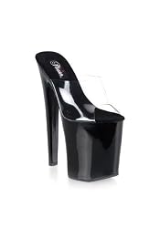 Women's 8 Inch Stiletto Heel Platform Mule (Clear/Black;7)