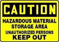 CAUTION HAZARDOUS MATERIAL STORAGE AREA UNAUTHORIZED PERSONS KEEP OUT 10 x 14 Dura Fiberglass Sign