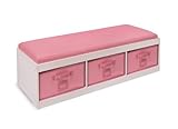 Badger Basket Kid's Storage Bench with Cushion and Three Bins, Pink
