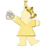 14K Gold The Kids April CZ Birthstone Girl Charm