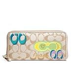 Coach Signature Poppy Pop Applique Accordian Zip Around Wallet 45777 Khaki