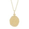 18k Yellow Gold Overlay Sterling Silver Hand-Brushed Molten Stamped Anchor w/ clear cubic Zirconia-Accent Pendant, 18"