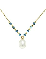 14K Gold Drop Necklace with Natural Blue Topaz & Grade A/A+ cultured Freshwater Pearl