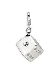 Sterling Silver 3 D Swarovski Element Die with Lobster Clasp Charm