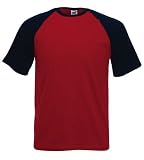 Fruit of the Loom short sleeve baseball t-shirt Brick red deep navy Medium (38 - 40 inch chest)