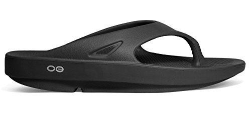 Oofos Original Unisex Black Thong Sandal (Includes FREE RED RUBBER FOOT MASSAGER)