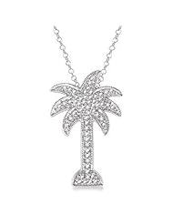 O&G Australia Diamond, Rhodium Plated 925 Sterling Silver Palm Tree Pendant Necklace with Cable Chain