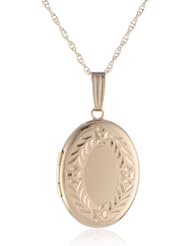 14k Yellow Gold Hand Engraved Oval Locket Necklace, 18"