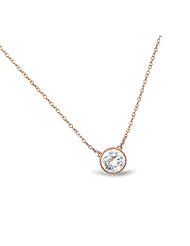 Rose Gold Plated 8mm Cz Stone On Necklace 16" + 2"