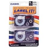 Office Products : Casio XR-9X2S 9mm Labelling Tape (Black on Clear, Double Pack)
