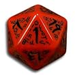 1 (One) Single d20 - Q-Workshop: Carved Elvish / Elven d20 Dice / Die (Red & Black)