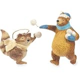 Forest Frolics Raccoon and Bear Snowball Fight Ornament Set