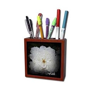 WhiteOak Photography Inspirational Floral Prints - Faith White Peony with effects - Tile Pen Holders-5 inch tile pen holder