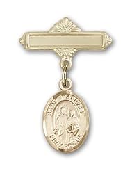 Gold Filled Baby Badge with St. Raphael the Archangel Charm and Polished Badge Pin