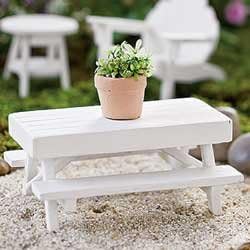 Fairy Garden Picnic Table - Miniature Fairy Garden Village Pieces Mini Accessories Decorations (White)