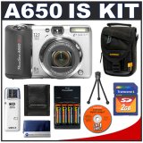 Canon PowerShot A650 IS 12.1 Megapixel Digital Camera with 6x Optical Zoom + Transcend 2GB SecureDigital (SD) Card + High Speed USB 2.0 SecureDigital (SD) Card Reader + (4) - 2700mAh AA NiMH Rechargeable Batteries w/5 Hour 110-220v Charger + Digital Camera Case