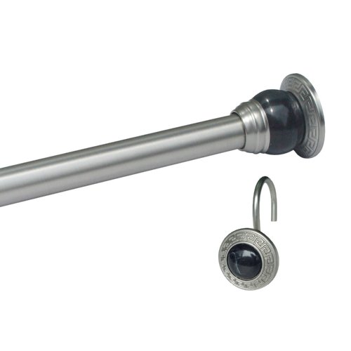 Elite Home Fashions Greek Key Shower Rod and Hook Set - Satin Nickel
