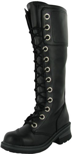 NANA Pole Climber Womens Knee Boot Military Inspired Combat Lace Ups Black Vegan Faux Leather
