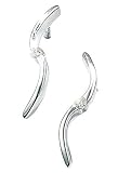 White Ice - Sterling Silver Stylish Twisted Bar with Centered Diamonds Earrings