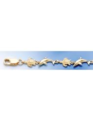 Gold Nautical Braclt Bracelet Alt. Mini Dolphin & Turtle Bracelet High Polish& Texture
