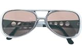 Mens Silver Retro 60s 70s Celebrity Vintage Aviator Costume Sunglasses Elvis Presley the Rock n Roll King Shades