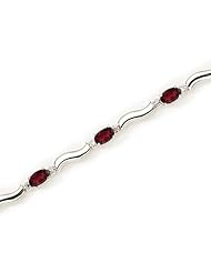 14K White Gold Oval Garnet and Diamond Bracelet