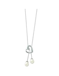 Sterling Silver Cultured Pearl & CZ Two Become One 18in Heart Necklace.