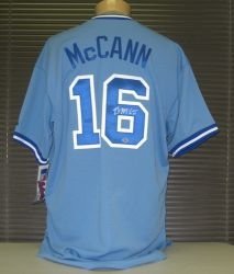 Brian McCann Autographed/Hand Signed Atlanta Braves Throwback Jersey