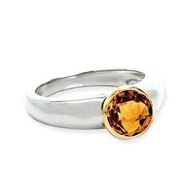14K Yellow Gold and Sterling Silver 7 MM Citrine Ring