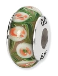 Sterling Silver Green And Orange Hand-blown Glass Charm