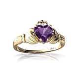 14K Yellow Gold Heart Genuine Amethyst Celtic Claddagh Ring