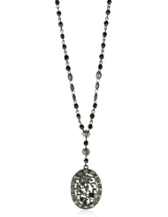 1928 Jewelry Hematite-Color Dreams Framed Daisies Pendant Necklace
