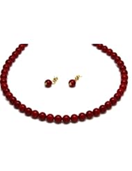 Coral Set Necklace and Earrings 8mm Coral Necklace and Matching Earrings 14k Gold Earrings with Post