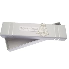 White Cotton Cards Christening White Gown Certificate Holder